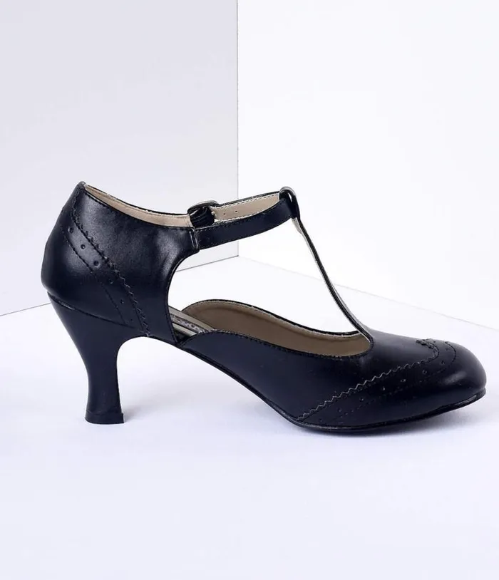 1920s Black TStrap Mary Jane Heels Shoes Unique Vintage Heels