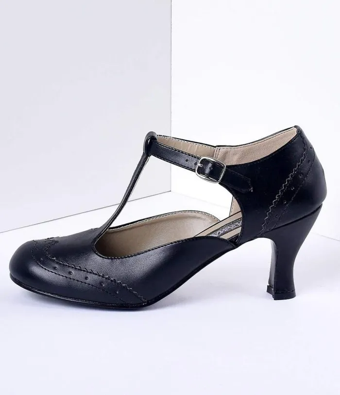 1920s Black TStrap Mary Jane Heels Shoes Unique Vintage Heels