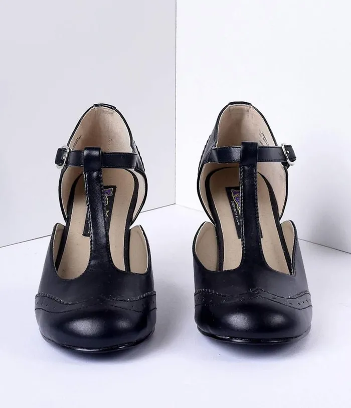 1920s Black TStrap Mary Jane Heels Shoes Unique Vintage Heels