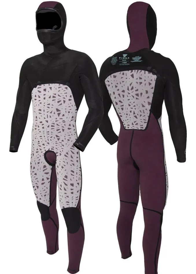 7 Seas 543 Full Hooded Chest Zip Wetsuit Black Men Vissla Wetsuits