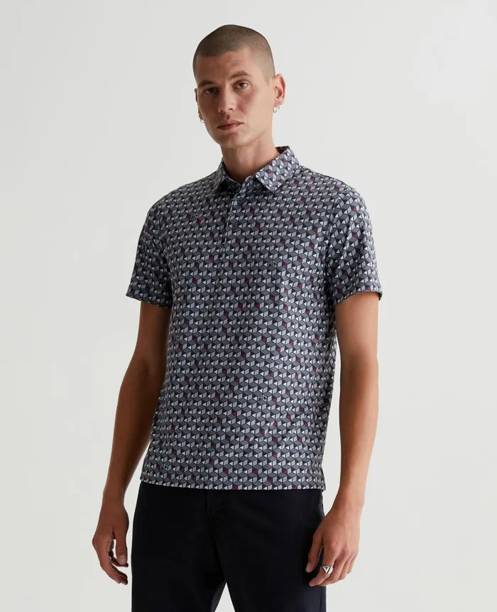 AG Jeans Bryce Polo Accent Cubes Dark Grey Multi Men Polos