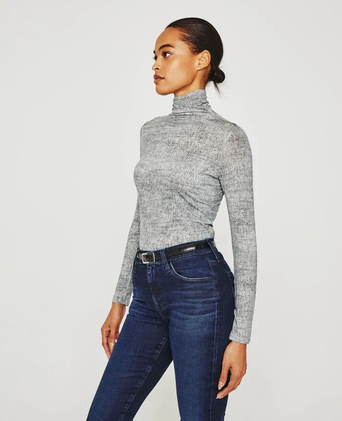 AG Jeans Chels Turtleneck Ikat Wool Heather Grey Multi Women Tops and Shirts