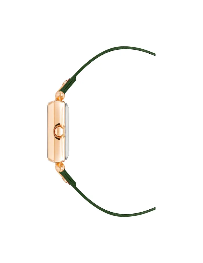 Anne Klein Consider It Solar Square Leather Strap Watch Green Women Watches 038 Jewelry