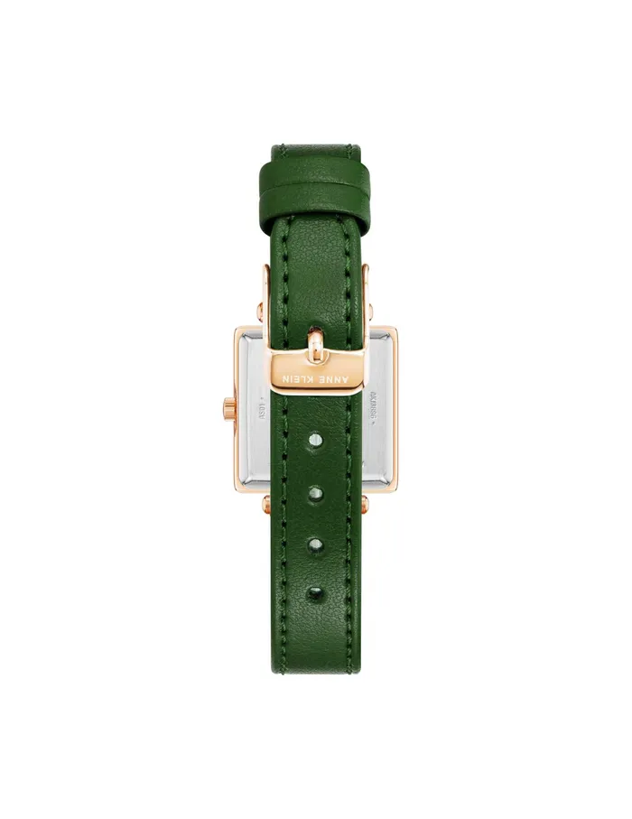 Anne Klein Consider It Solar Square Leather Strap Watch Green Women Watches 038 Jewelry