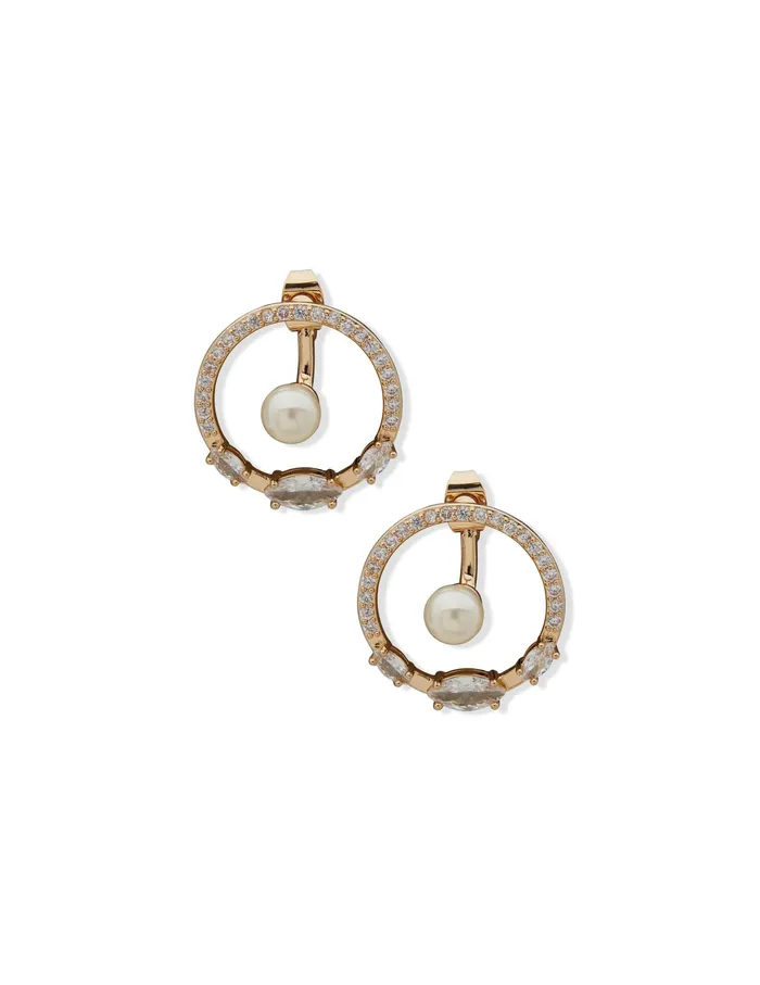 Anne Klein Doorknocker Circular Crystal Earrings Gold Tone Women Watches 038 Jewelry