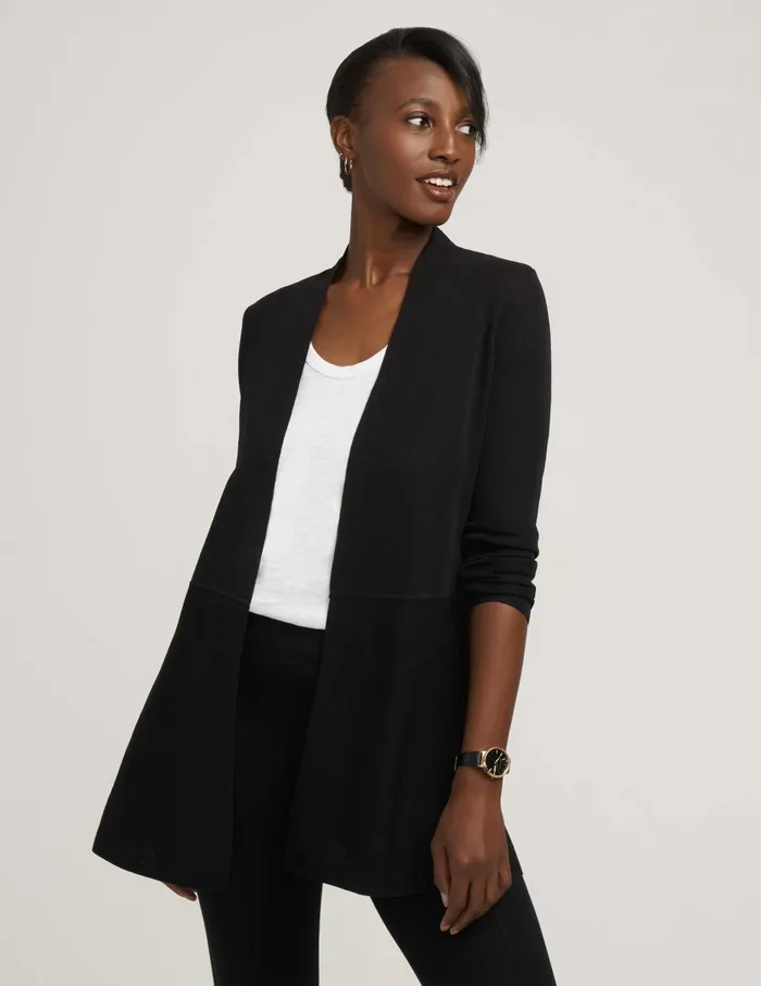 Anne Klein Long Cardigan With Waist Seam Anne Black Women Clothing