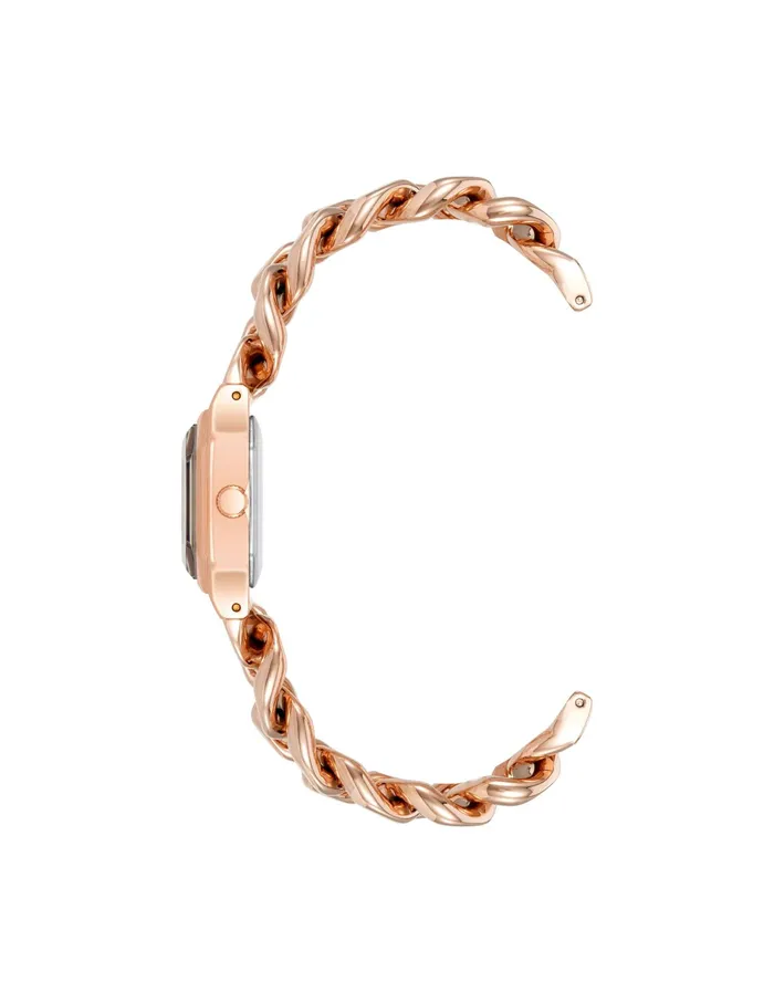 Anne Klein Octagonal Crystal Accented Chain Bracelet Watch Rose Goldtone Women Watches 038 Jewelry