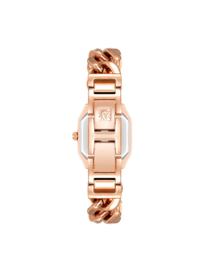 Anne Klein Octagonal Crystal Accented Chain Bracelet Watch Rose Goldtone Women Watches 038 Jewelry