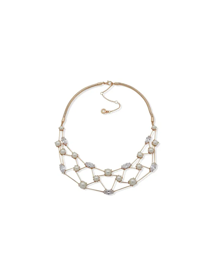 Anne Klein Pearl Statement Necklace Gold Tone Women Watches 038 Jewelry
