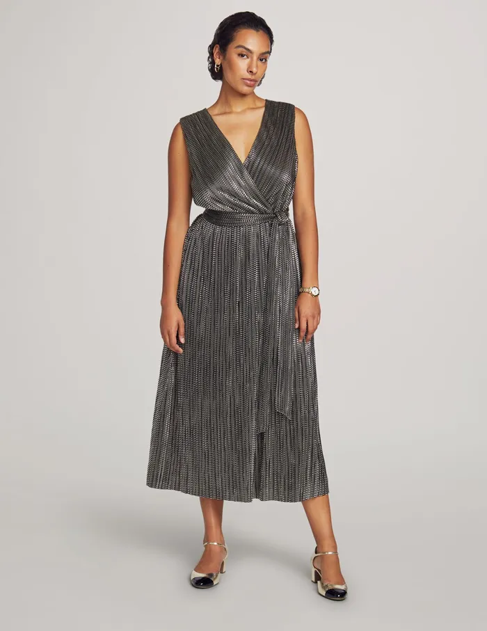 Anne Klein Surplice Midi Dress With Sash Anne Black Women Clothing