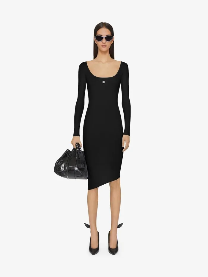 Asymmetric Dress In Ribbed Cotton With 4g Liquid Detail Black Women Givenchy Dresses