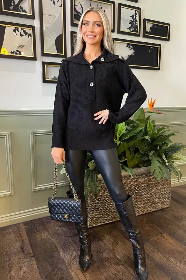 AX Paris Black Button Up Knit Jumper Knitwear