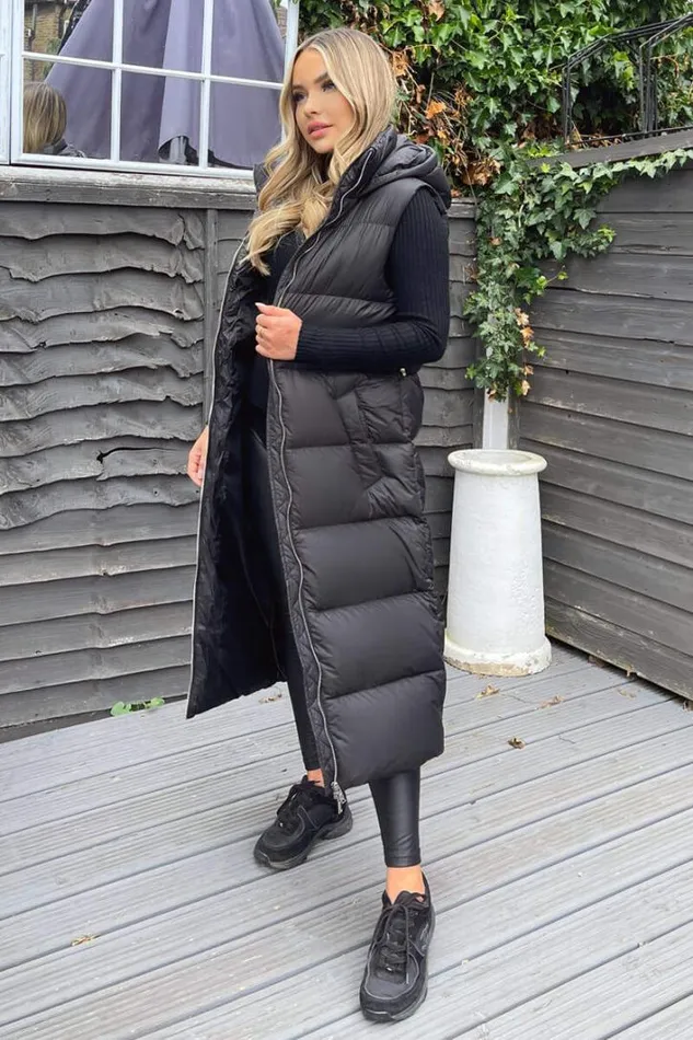 AX Paris Black Drawstring Waist Puffer Gilet Coats and Jackets