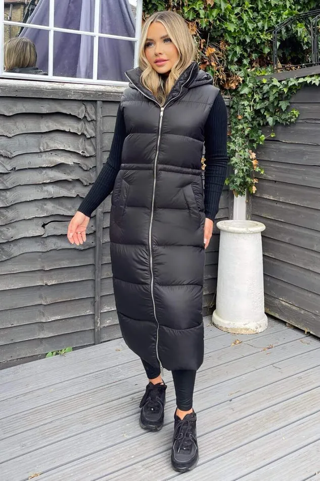 AX Paris Black Drawstring Waist Puffer Gilet Coats and Jackets