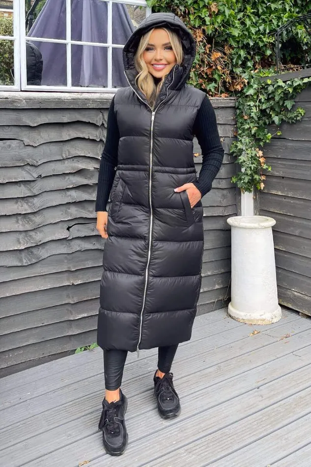 AX Paris Black Drawstring Waist Puffer Gilet Coats and Jackets