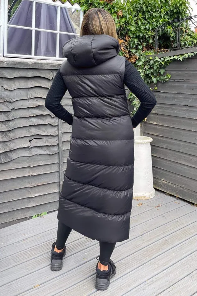 AX Paris Black Drawstring Waist Puffer Gilet Coats and Jackets