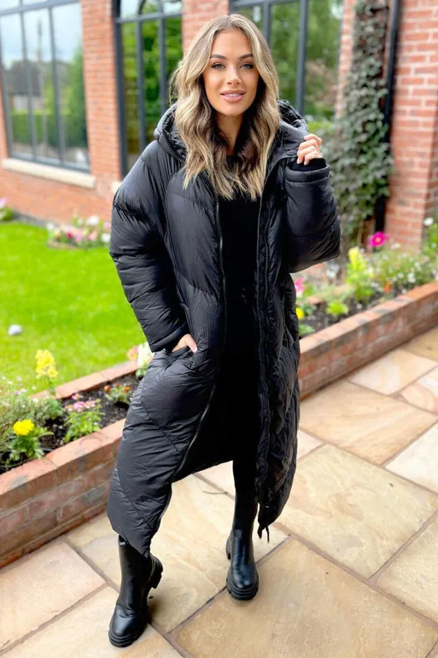 AX Paris Black Hooded Long Puffer Coat Coats and Jackets