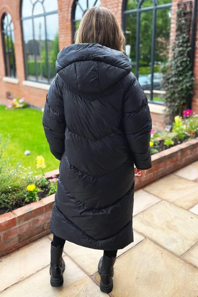 AX Paris Black Hooded Long Puffer Coat Coats and Jackets