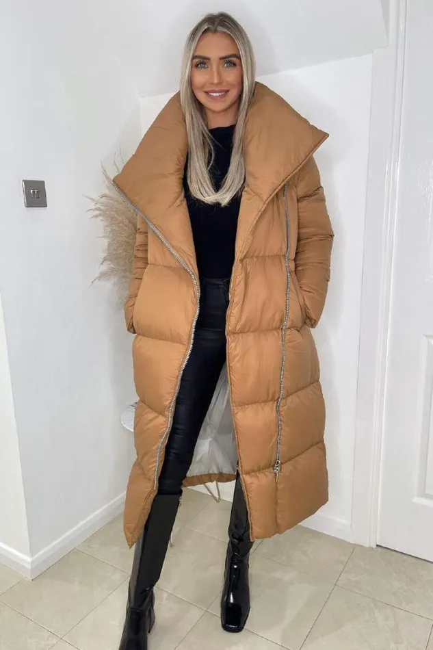AX Paris Camel Wrap Puffer Coat Coats and Jackets