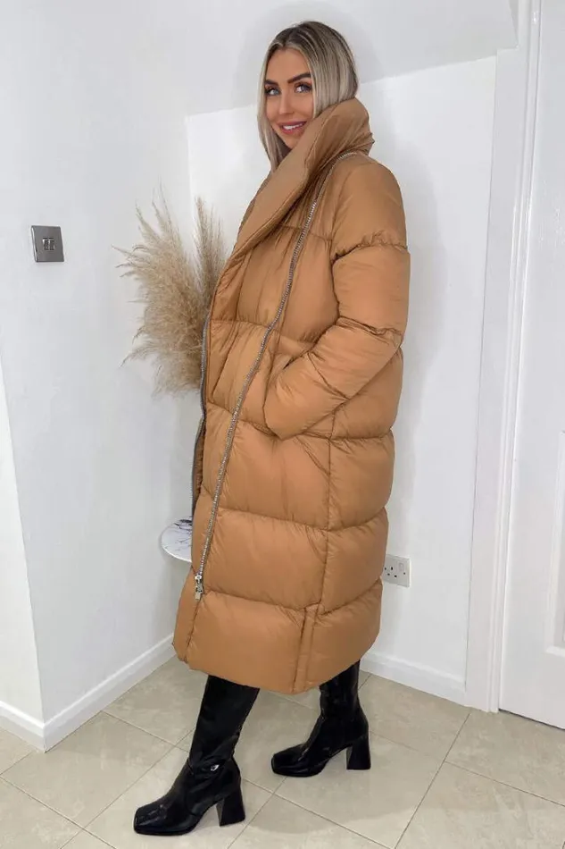 AX Paris Camel Wrap Puffer Coat Coats and Jackets