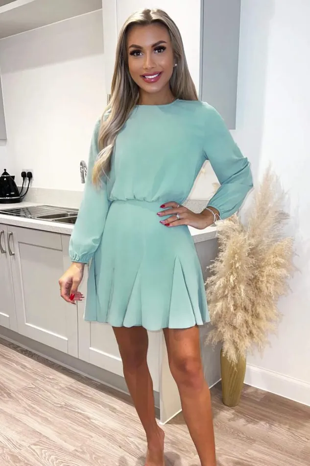 AX Paris Duck Egg Long Sleeve Frill Skirt Dress Dresses