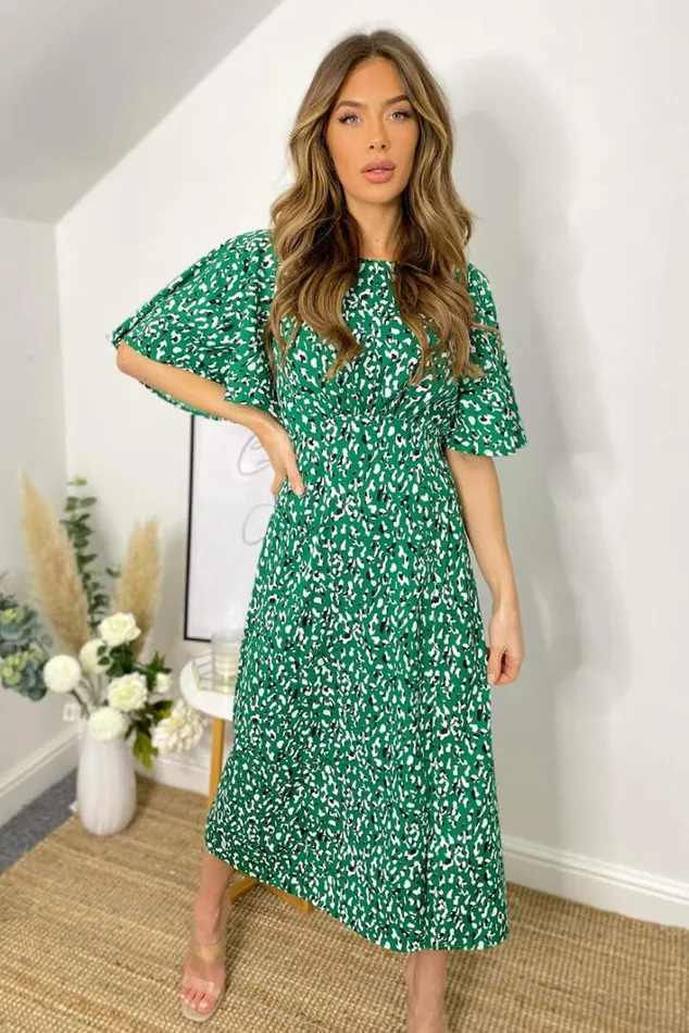 AX Paris Green Abstract Printed Midi Dress Wedding Guest Dresses