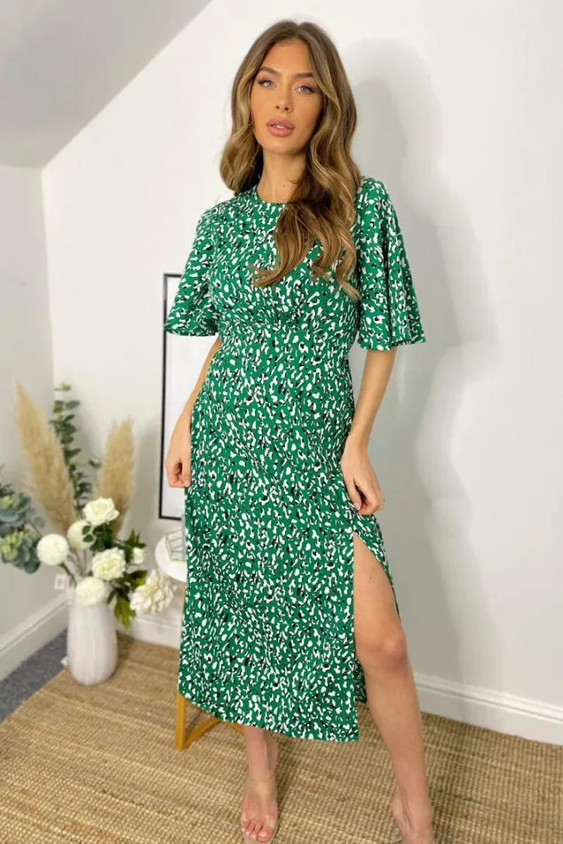 AX Paris Green Abstract Printed Midi Dress Wedding Guest Dresses
