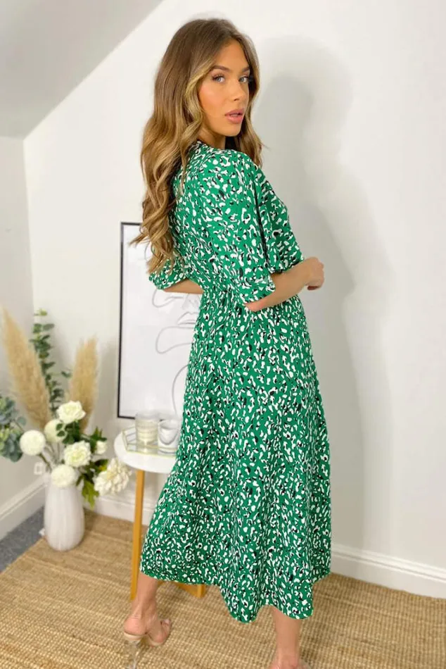 AX Paris Green Abstract Printed Midi Dress Wedding Guest Dresses