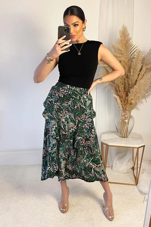 AX Paris Green And Black Printed 2 In 1 Midi Dress Dresses