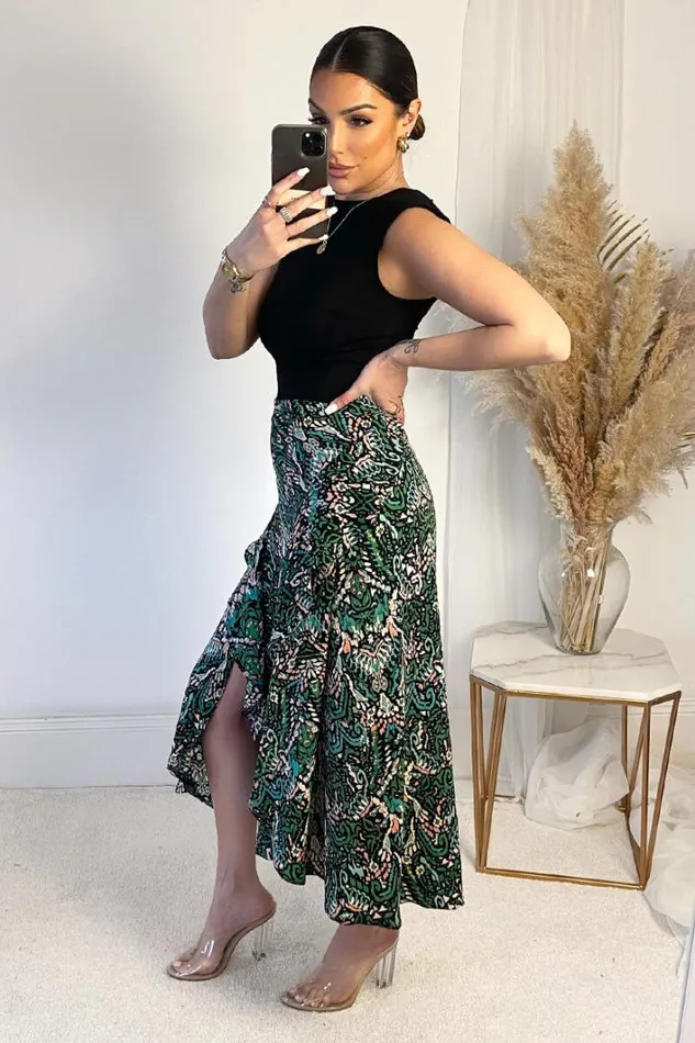 AX Paris Green And Black Printed 2 In 1 Midi Dress Dresses