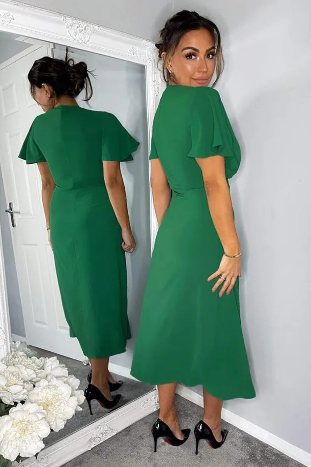AX Paris Green Ruched Split Leg Midi Dress Dresses