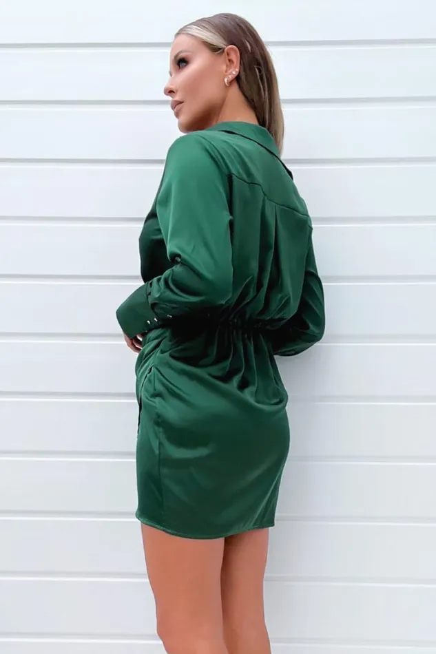 AX Paris Green Satin Wrap Shirt Dress Dresses