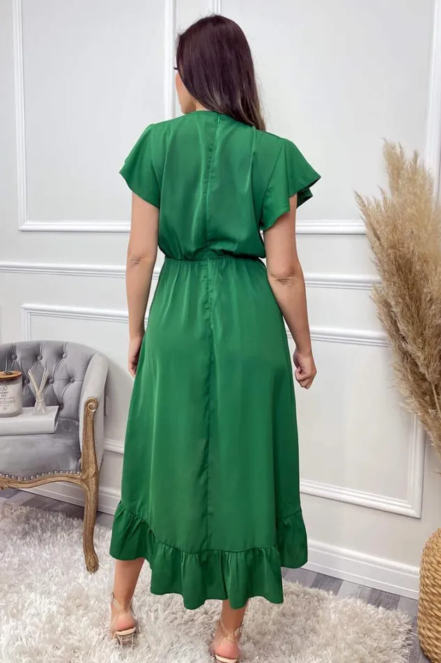 AX Paris Green Wrap Over Frill Hem Short Sleeve Midi Dress Dresses