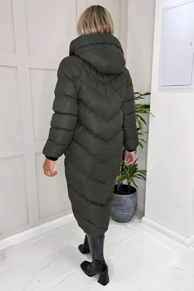 AX Paris Khaki Hooded Puffer Coat With Zip Front Pockets Coats and Jackets