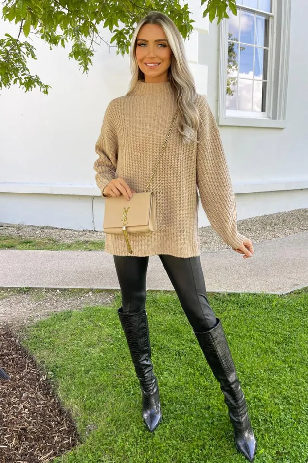 AX Paris Oatmeal Mock Neck Oversized Knit Jumper Knitwear