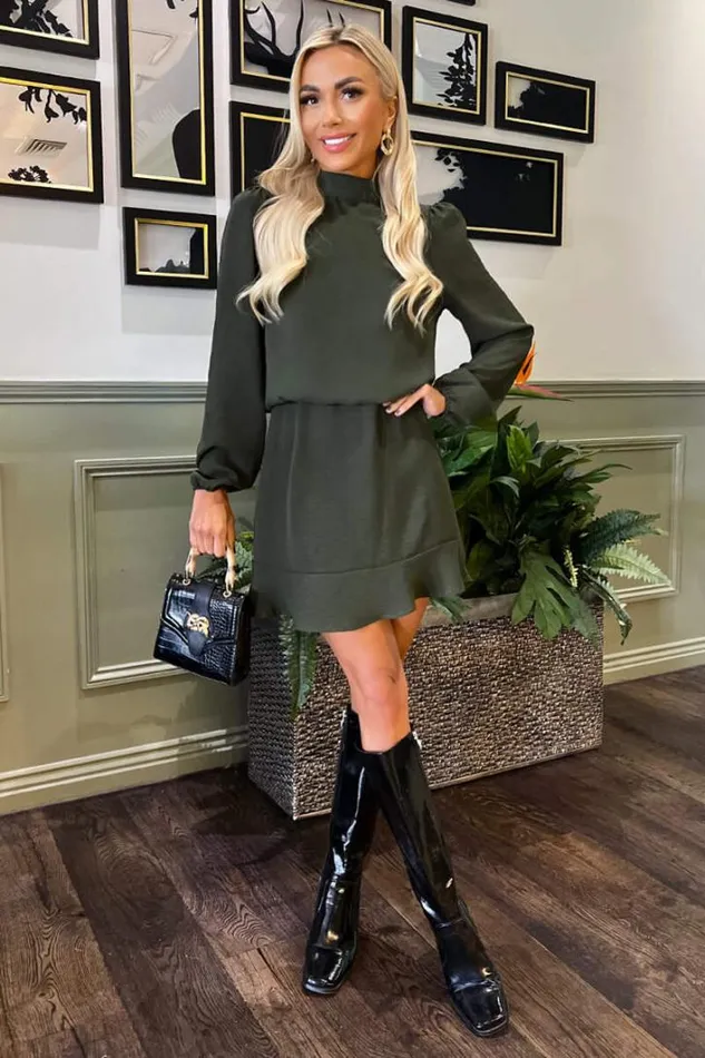 AX Paris Olive High Neck Long Sleeve Mini Dress Dresses