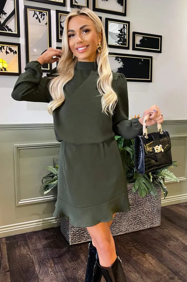 AX Paris Olive High Neck Long Sleeve Mini Dress Dresses