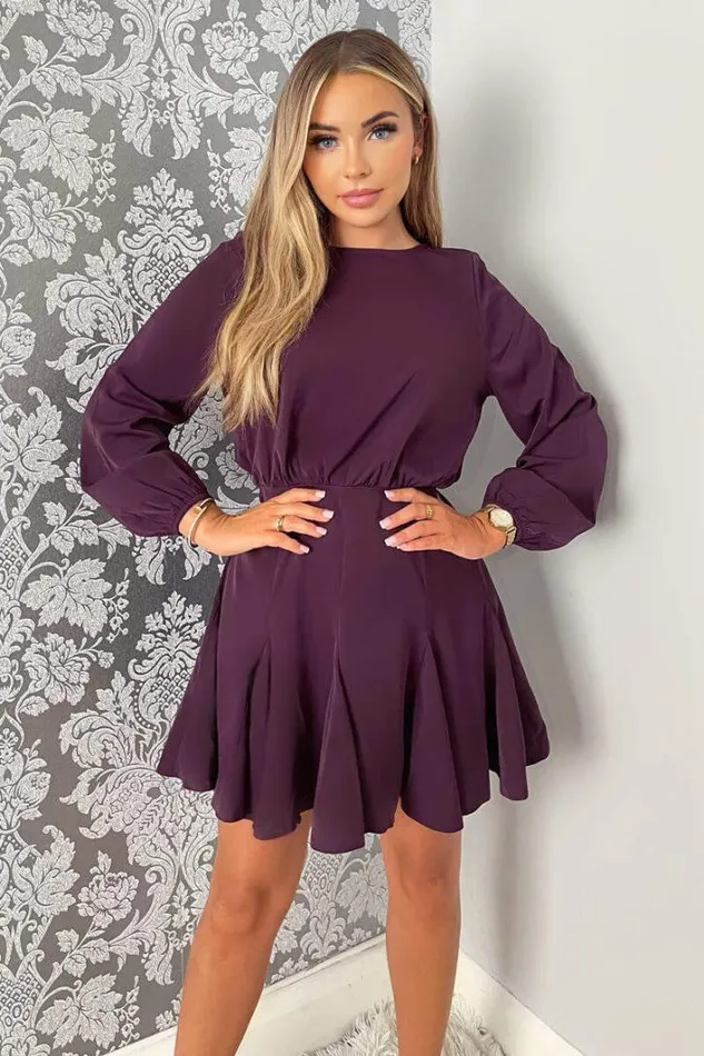 AX Paris Plum Long Sleeve Frill Skirt Dress Dresses