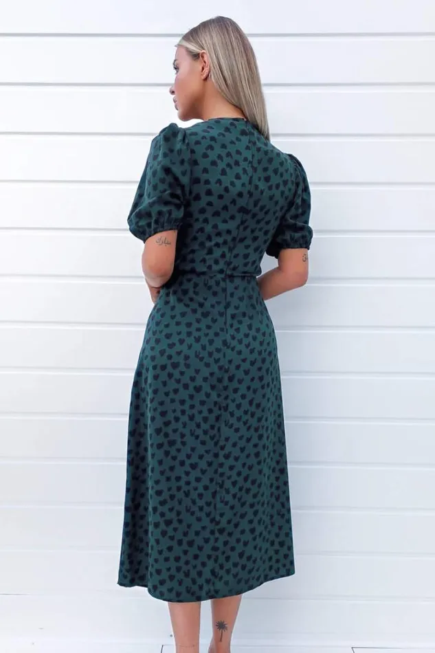 AX Paris Teal Heart Printed Ruched Side Midi Dress Wedding Guest Dresses