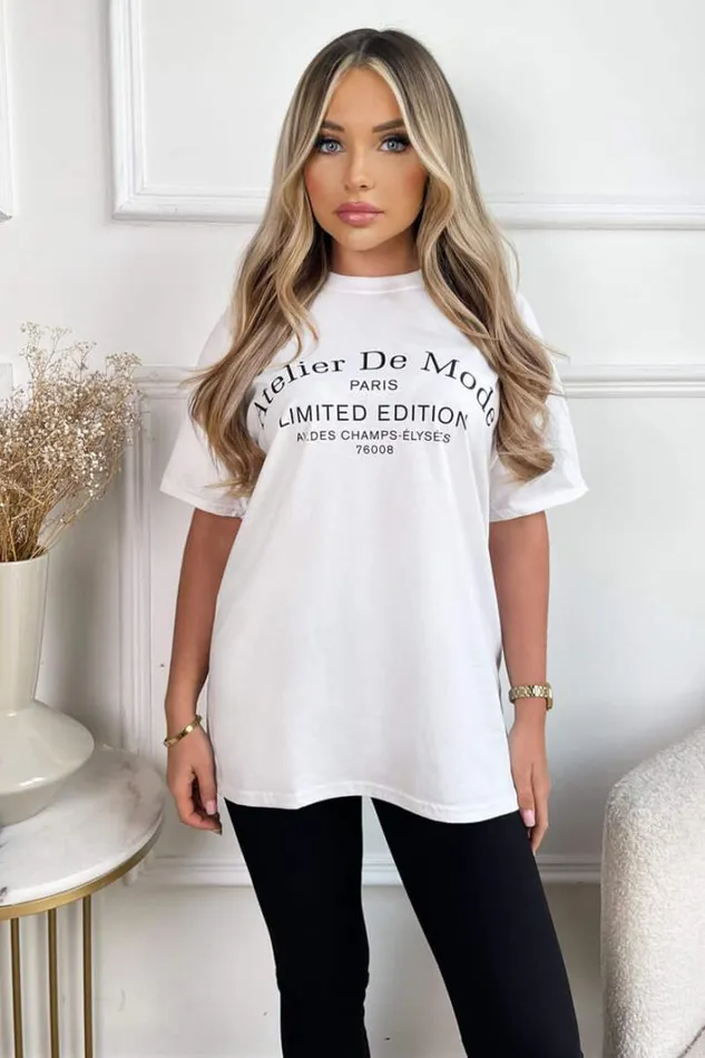 AX Paris White Atelier Slogan TShirt Tops