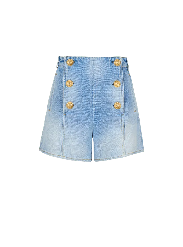 Balmain Denim Women Denim Shorts With Buttons Blue