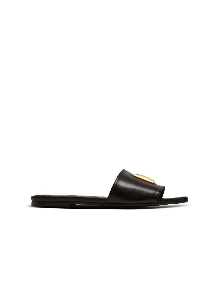 Balmain Flat Shoes Women Dafne PB Mules In Calfskin Black