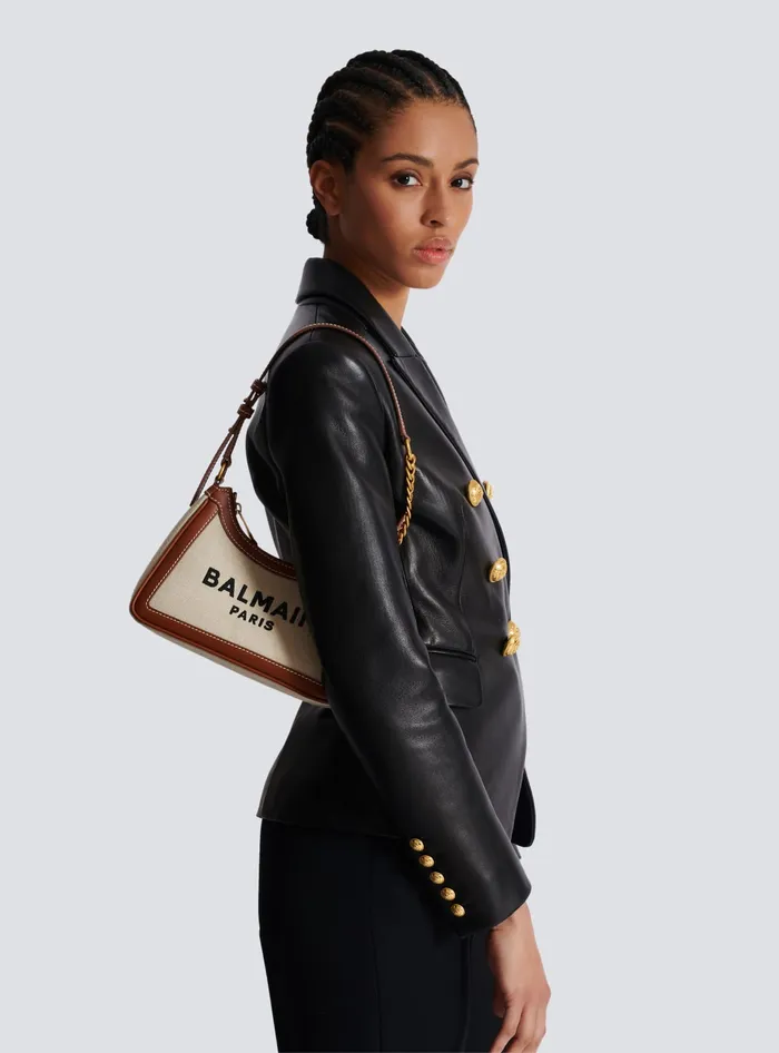 Balmain Handbags Women BArmy Canvas Bag With Leather Inserts Beige