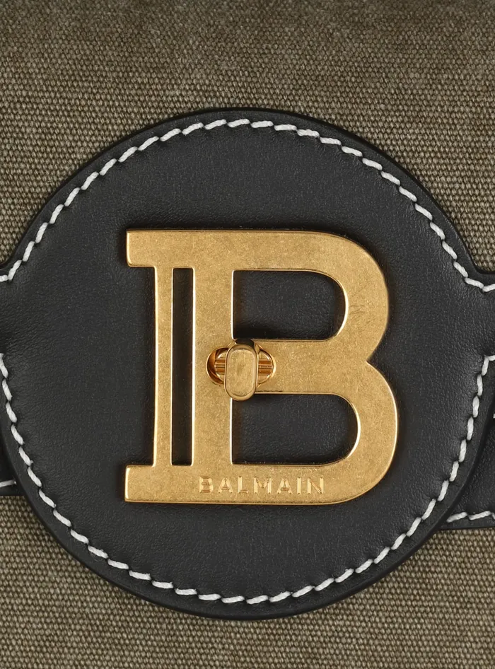 Balmain Handbags Women Canvas BBuzz 23 Bag With Leather Panels Khaki