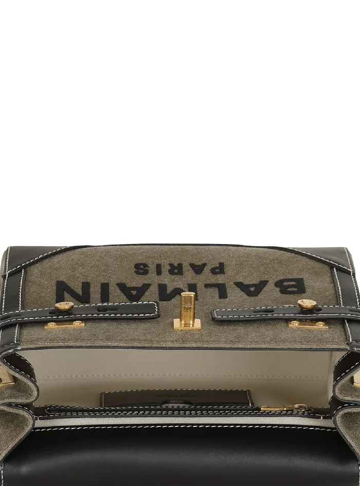 Balmain Handbags Women Canvas BBuzz 23 Bag With Leather Panels Khaki