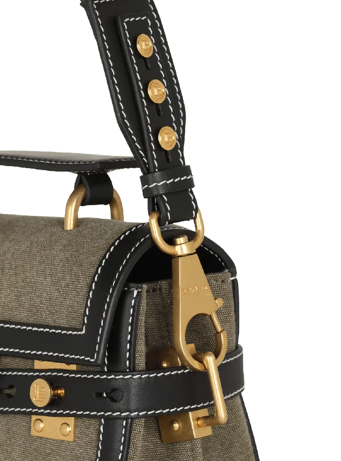Balmain Handbags Women Canvas BBuzz 23 Bag With Leather Panels Khaki