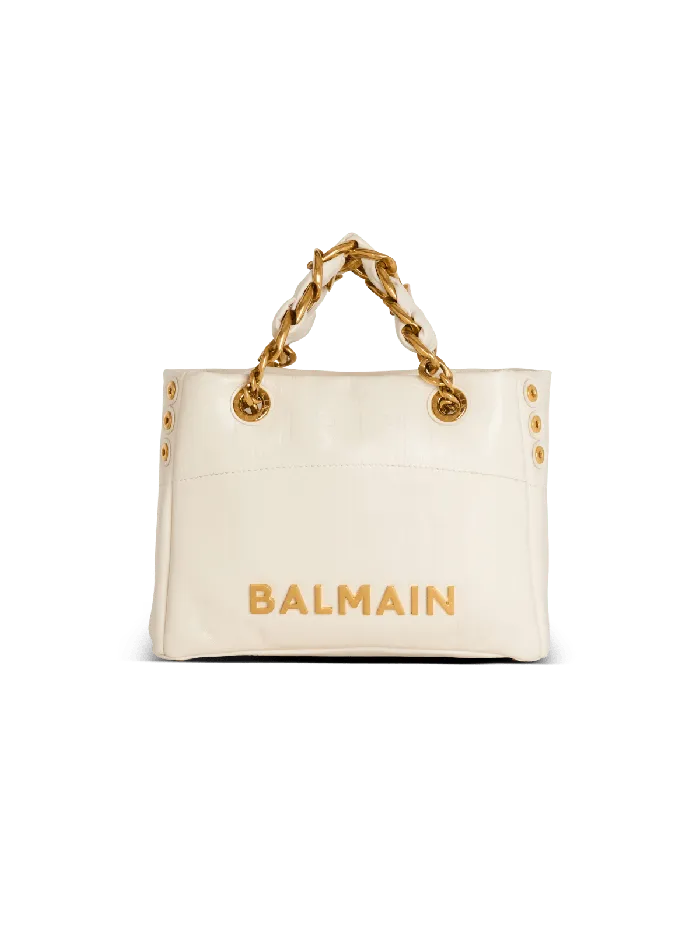 Balmain Handbags Women Small 1945 Soft Bag In Embossed Crackled Calfskin With A PB Labyrinth Monogram White Balmain Handbags Women Small 1945 Soft Bag In Embossed Crackled Calfskin With A PB Labyrinth Monogram White