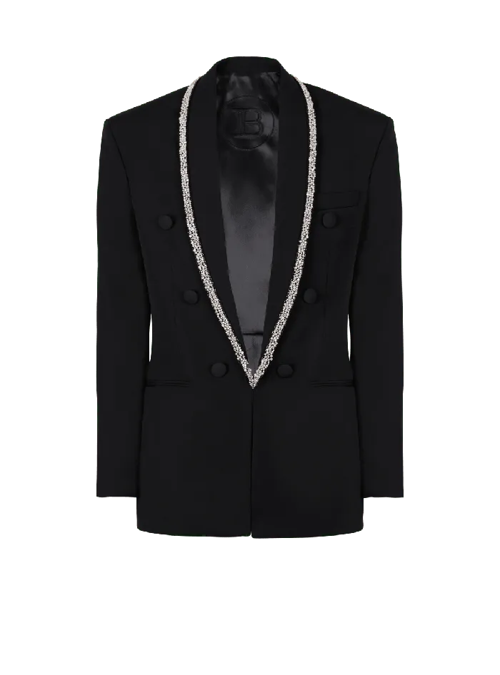 Balmain Jackets And Blazers Men Grain De Poudre Jacket With Embroidered Collar Black Balmain Jackets And Blazers Men Grain De Poudre Jacket With Embroidered Collar Black