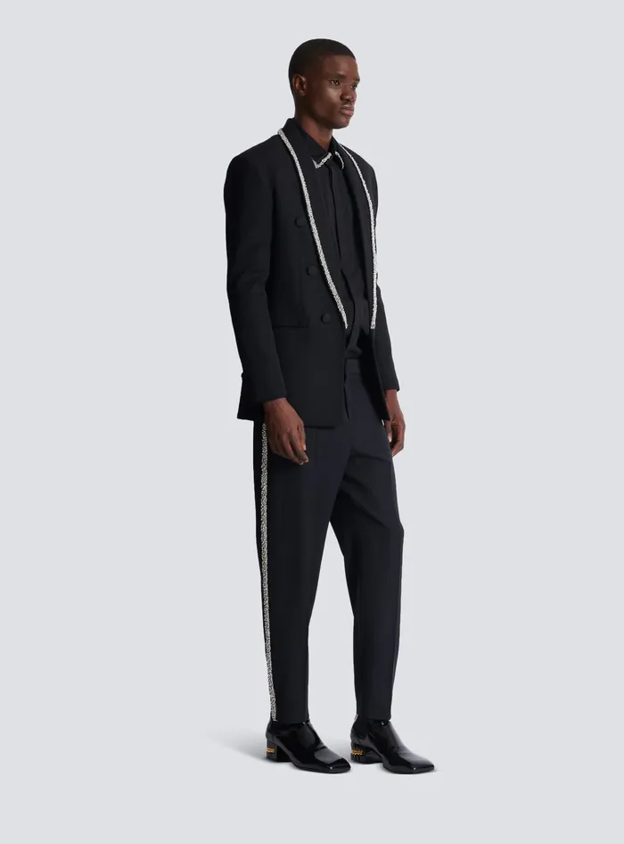 Balmain Jackets And Blazers Men Grain De Poudre Jacket With Embroidered Collar Black