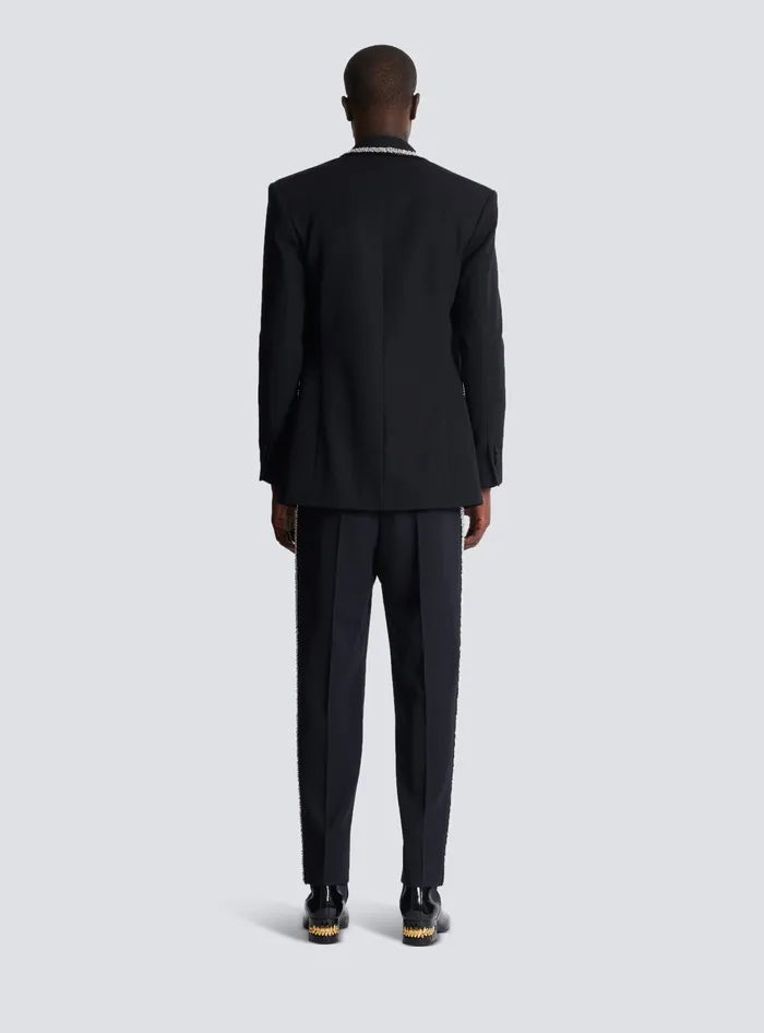 Balmain Jackets And Blazers Men Grain De Poudre Jacket With Embroidered Collar Black